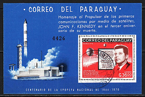 Парагвай, 1966, 3-я годовщина смерти Кеннеди, Космос, блок гаш.